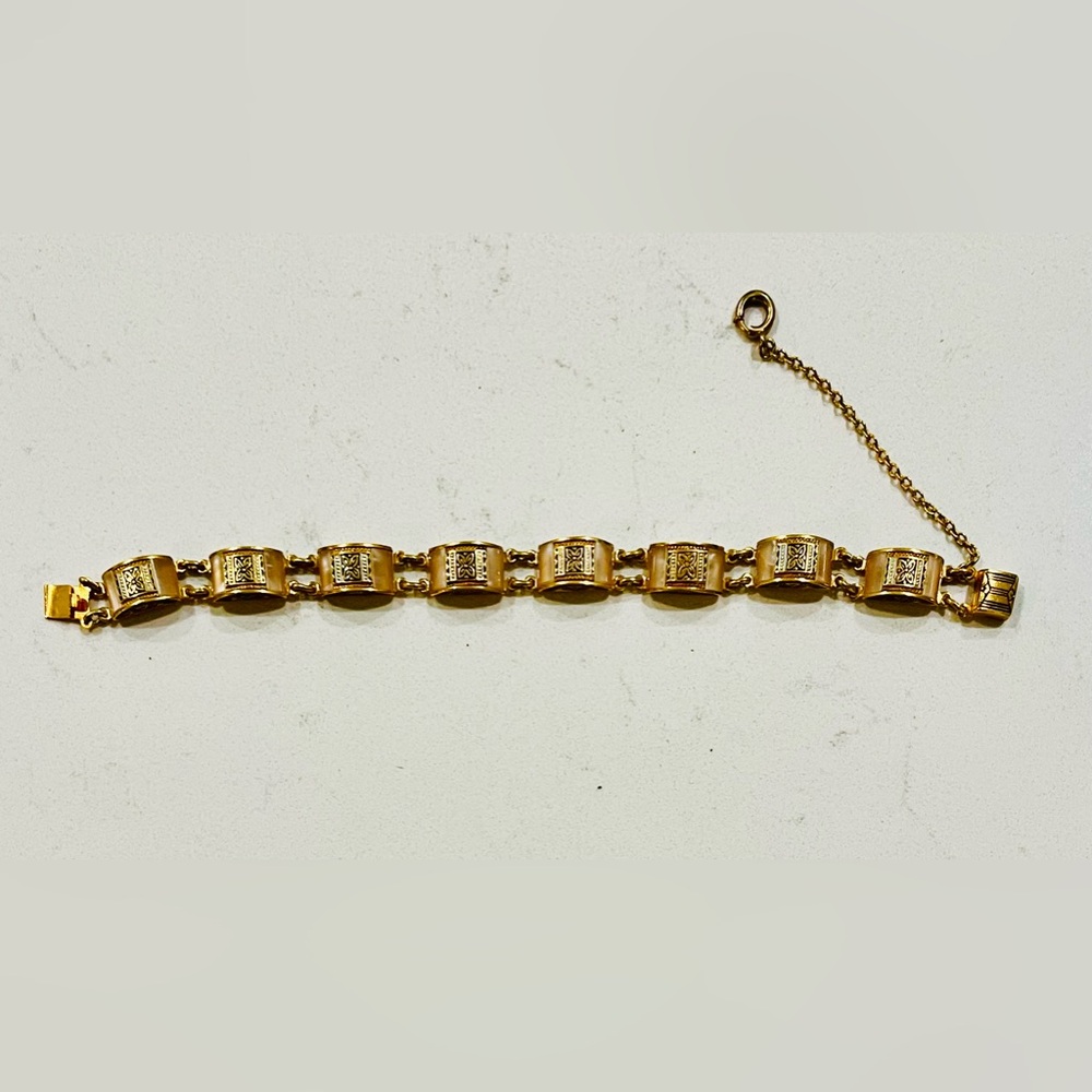 Rare vintage Damascene link bracelet featuring an Arabesque design, EUC - Picture 5 of 10